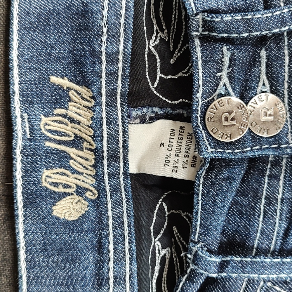 Jeans Skinny Red Rivet Rhinestone - Picture 4 of 5